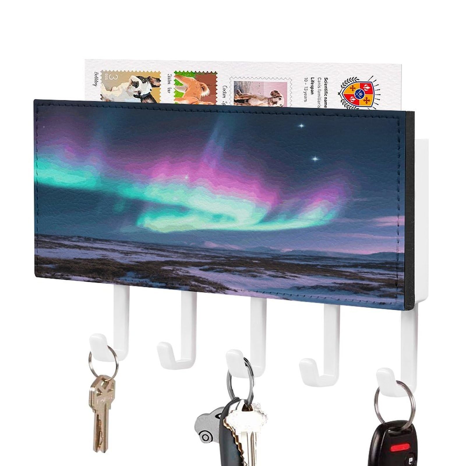 Vstadank White-Style Aurora Key Holder Wall Mount With 5 Key Hooks Hangers For Wall Decorative Pu Mail Rack Organizer With Shelf Wall Mounted Key Rack With Hooks For Entryway