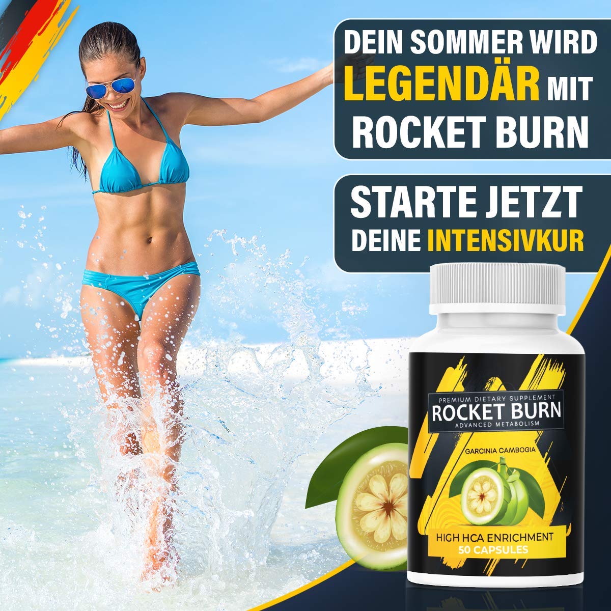 NEU: Rocket Burn + Garcinia Cambogia - EXTREM Kapsel Ergänzung für Frauen & Männer, die Kapsel für den Tag – POWER – ENERGIE