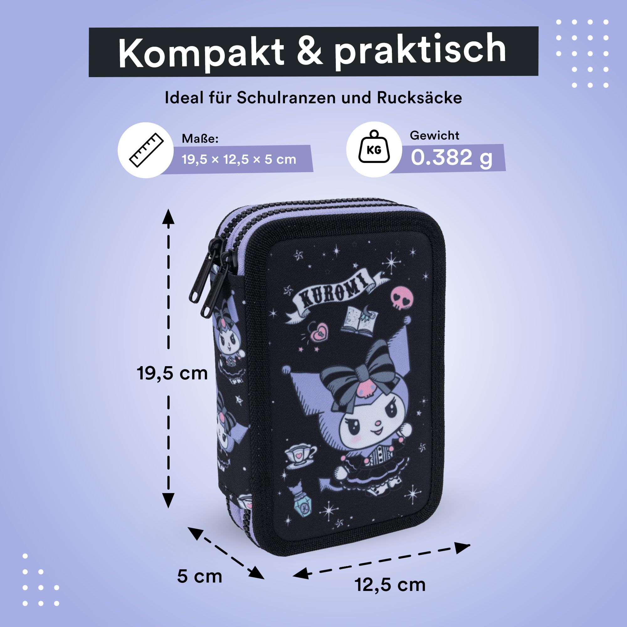 CoolPack Kuromi Astuccio Jumper 2 – Astuccio per la scuola riempito con penne Colorino in motivo Kuromi – 2 scomparti
