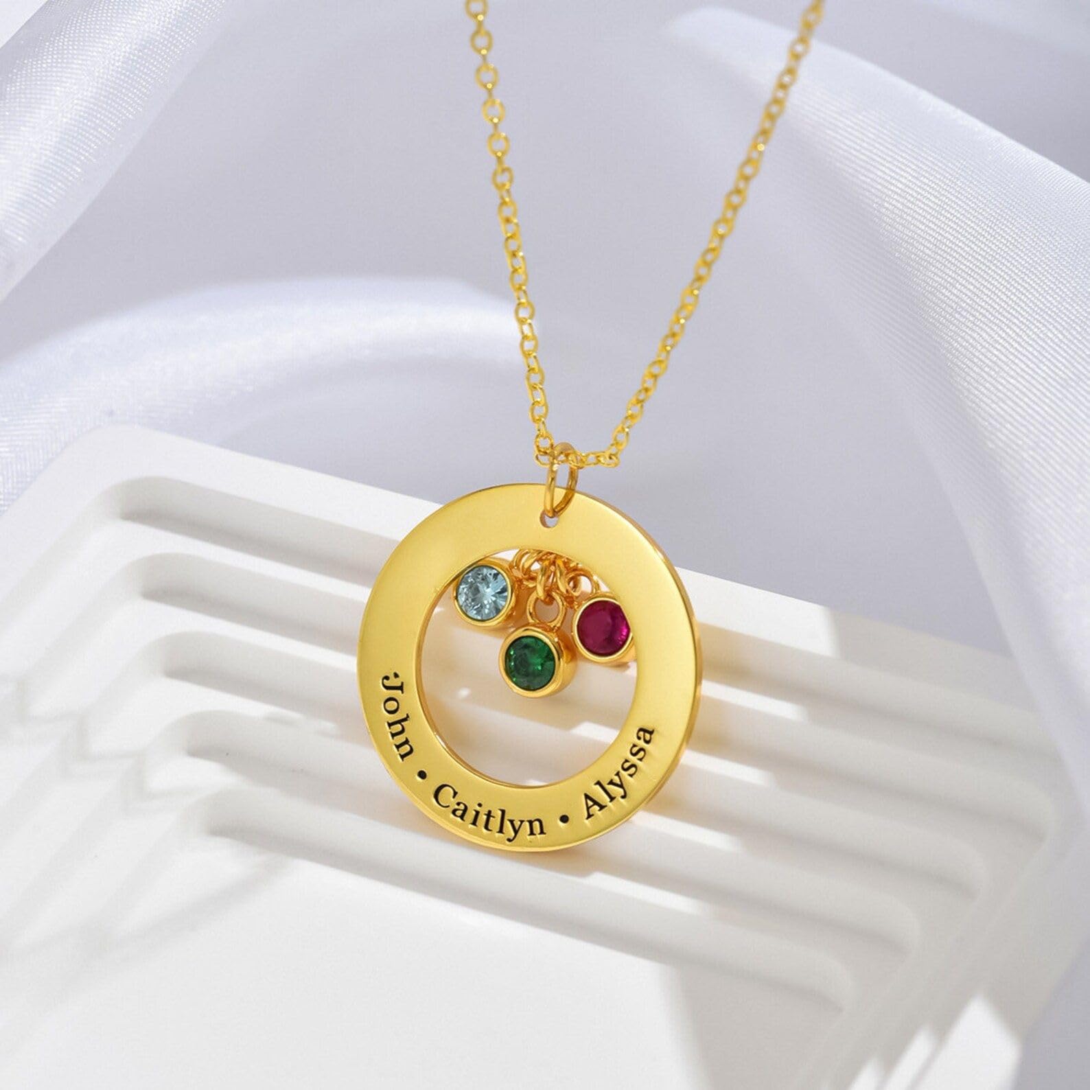 Collana personalizzata pietra di nascita argento sterling 925 donna nome Collana con pietra di nascita cerchio Messaggio inciso su cerchio personalizzato gioielli inciso a mano