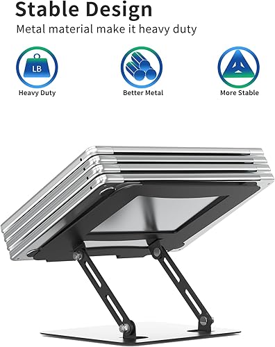 Miniatura 2 de SOUNDANCE Soporte para computadora portátil con base pesada estable, altura ajustable multiángulo, soporte ergonómico de metal elevador, elevador de