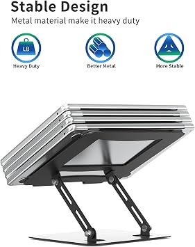 SOUNDANCE Laptop Stand, Heavy Metal Base, Adjustable, 10-15.6, Black