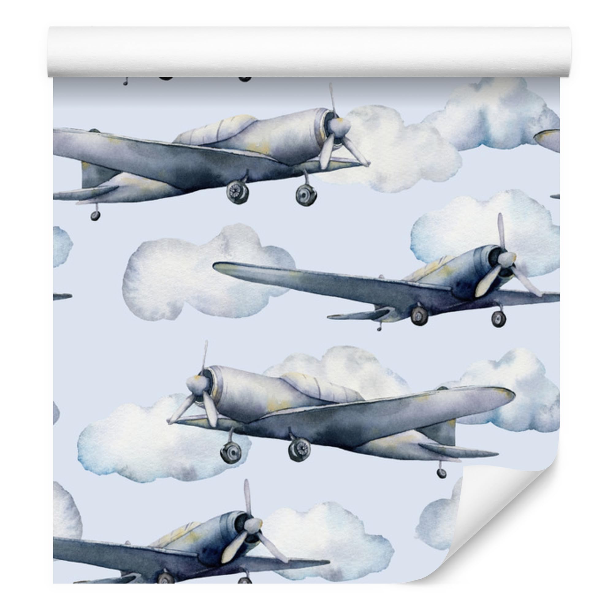 Vliestapete Jugend bemalte -Flugzeuge 50 x 1000 cm | Dynamische Verkehrsszenerie; Technische Bildwelt; Bewegter Raumakzent; Kleister im Set