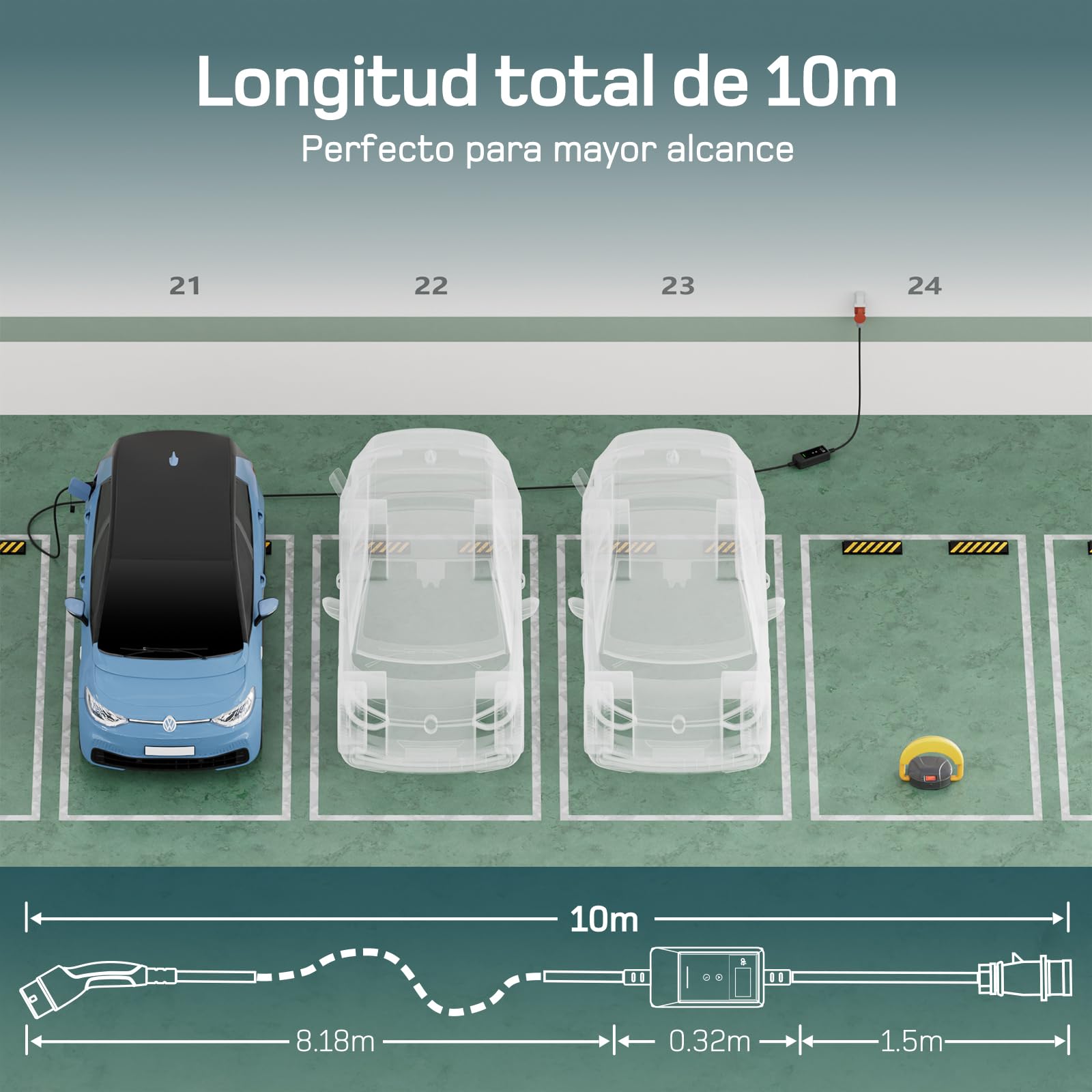 dé Cargador Coche Electrico 11kW 10m [6-16A, 3-Fases] Cargador Vehiculo Electrico 11kW y Estacion de Carga Coche, Cargador Carro Electrico para Model Y/3, e-Tron y Otros EV/PHEV