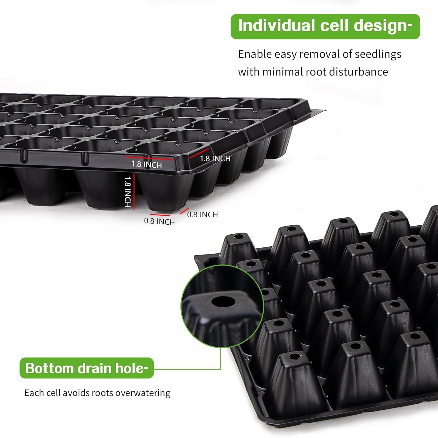 bvya 10 Pack Deep 72 Cell Seedling Trays, Thick Durable 72 Cell Plug Tray Big Cell Seed Trays for for Seedling Germination