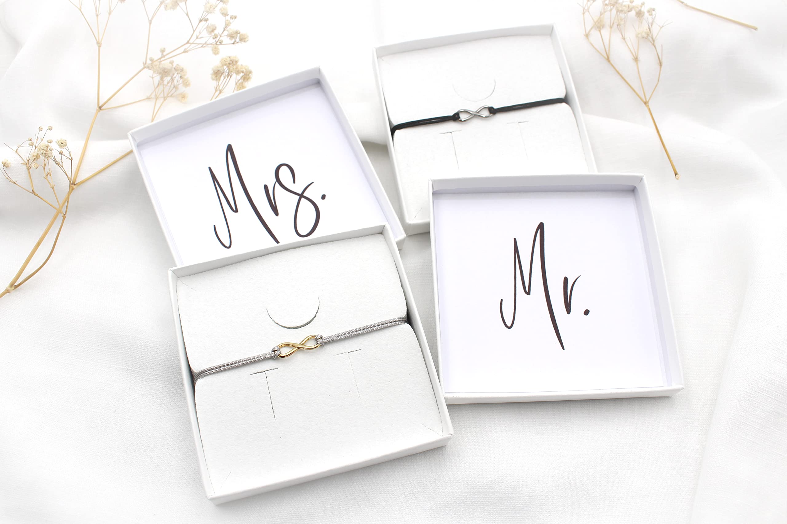 Infinity Armband Set Mr & Mrs 925 Silber - 4tlg Partnerarmband verstellbar | große Farbauswahl