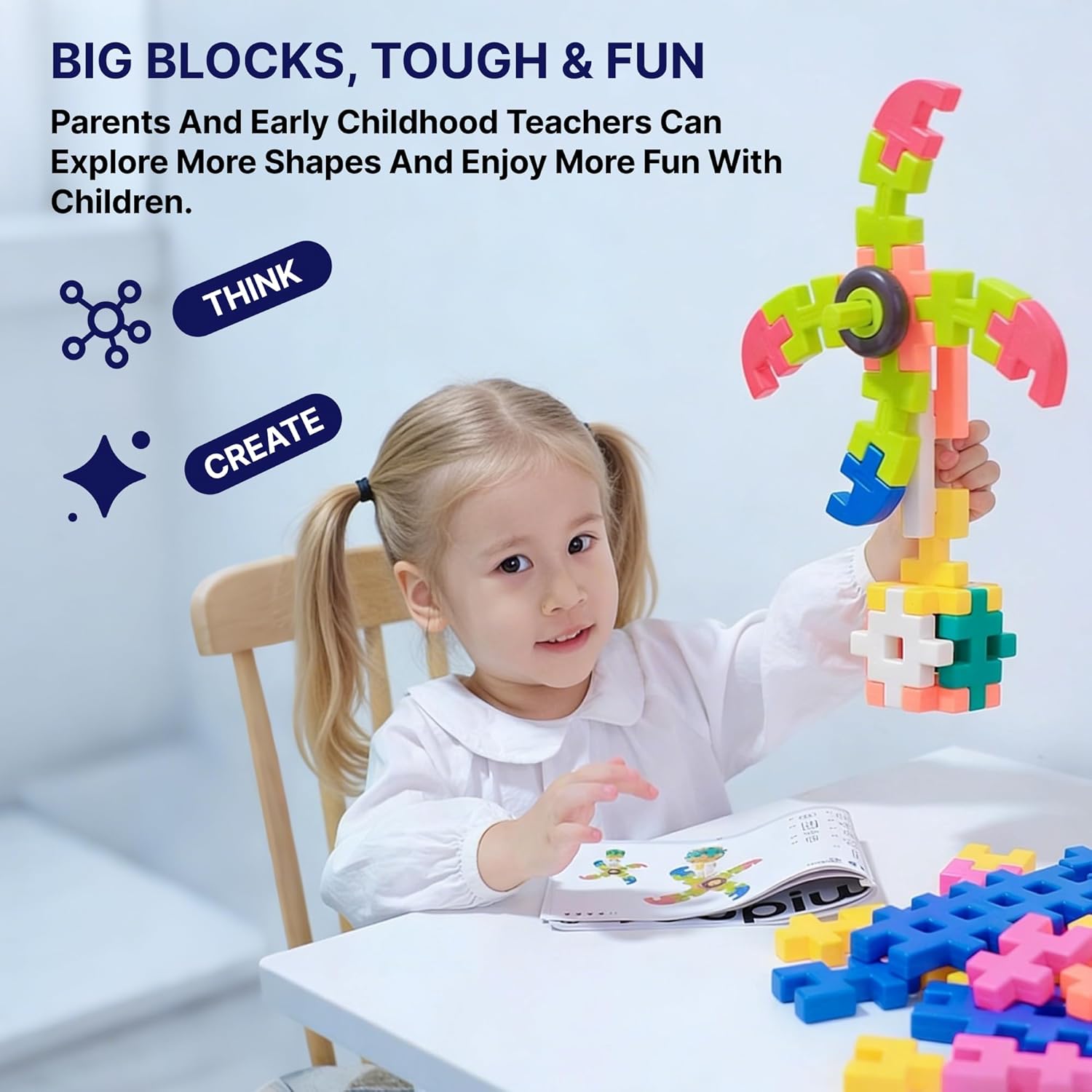 Interlocking Building Blocks for Kids, Waffle-Style Construction Toy Set with Locking Storage Case, Rainbow STEAM Educational Blocks for Toddlers & Children Ages 2-8, Creative Learning Gift