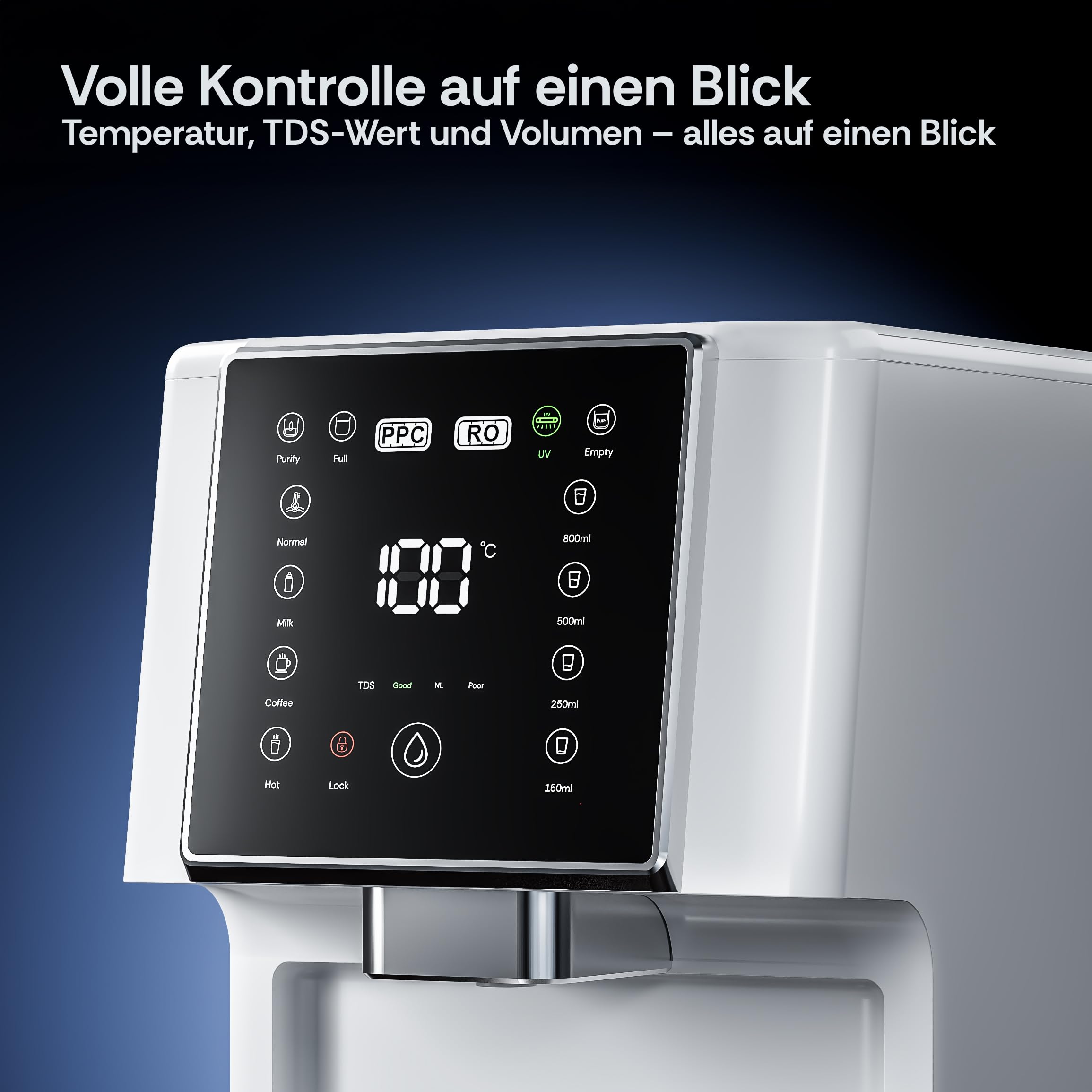 Flex Osmoseanlage Trinkwasser Auftisch Umkehrosmoseanlage 6L Wassertank Heißwasserspender 4 Temperaturstufen Kalkfilter