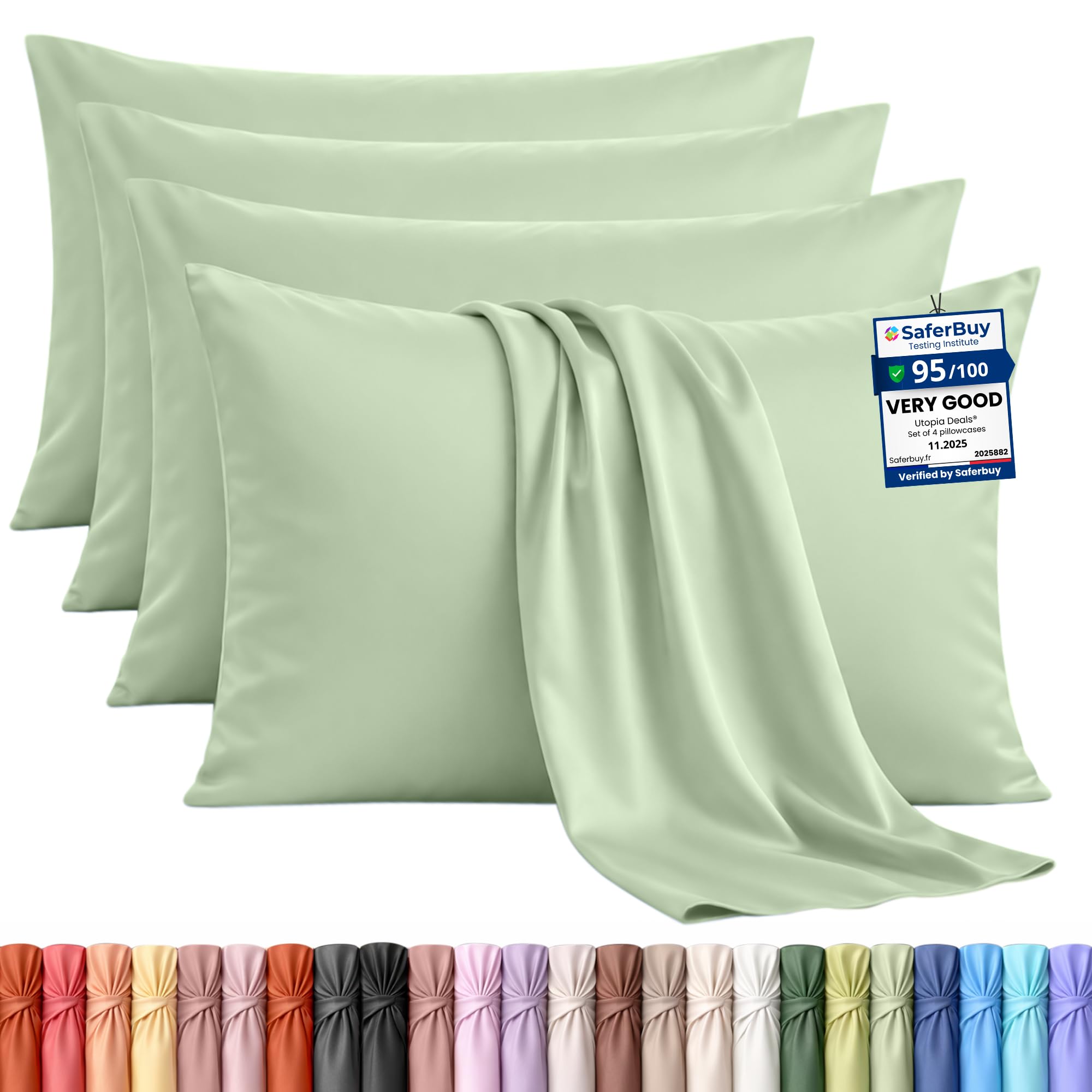 Utopia Bedding Sage - 4 Pack Pillow Cases - Oeko-Tex - Standard Size 50X75 Cm - 100% Brushed Microfiber Pillowcases With Envelope Closure, Pillows Not Included - Wrinkle, Fade, & Stain Resistant