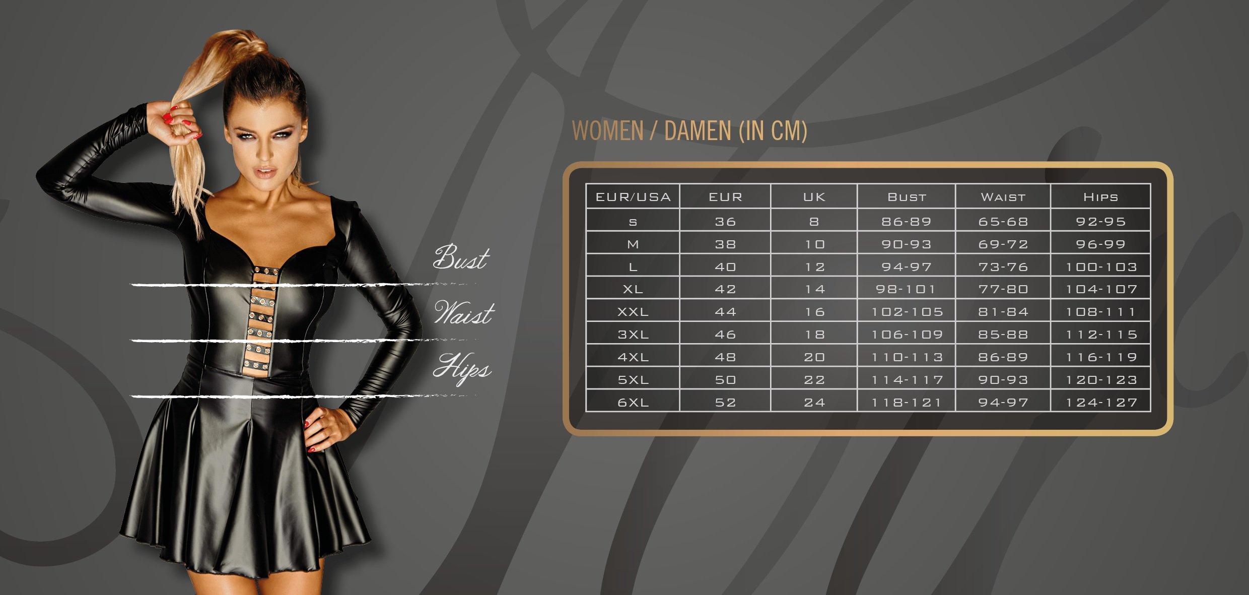 Noir Handmade Knappes Damen Dessous Wetlook Minikleid in schwarz mit Spaghettiträgern und hinterer Schnürung rückenfrei