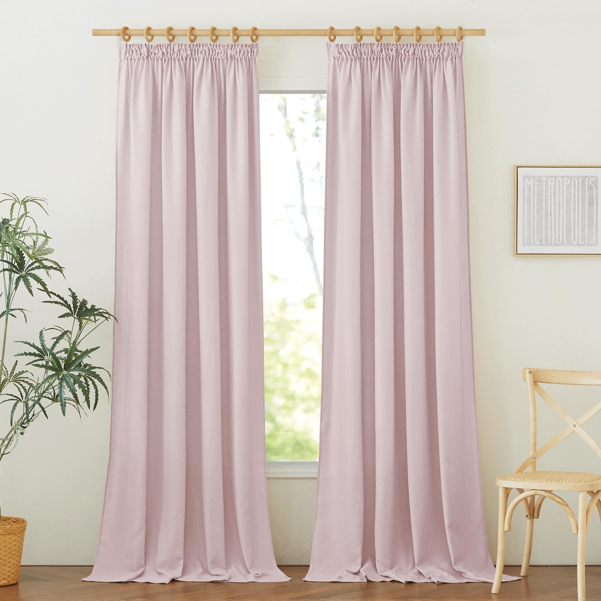 Pony Dance Vorhang Leinenoptik Halbtransparent - 2 Stücke Landhaus Gardine mit Ösen für Wohnzimmer & Schlafzimmer Fenster Vorhänge im Landhausstil Vorhang Boho Style