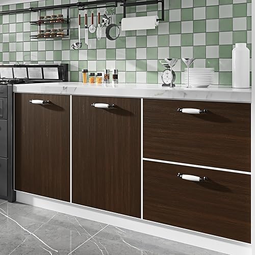 Miniatura 3 de WESTICK Papel adhesivo de madera marrón para encimeras, papel tapiz impermeable para despegar y pegar, autoadhesivo, papel de contacto de grano de