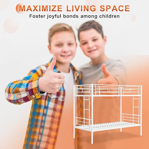 Miniatura 6 de Dolonm Litera de metal individual sobre individual, marco de cama de metal con barandillas de seguridad y 2 escaleras, literas convertibles, no