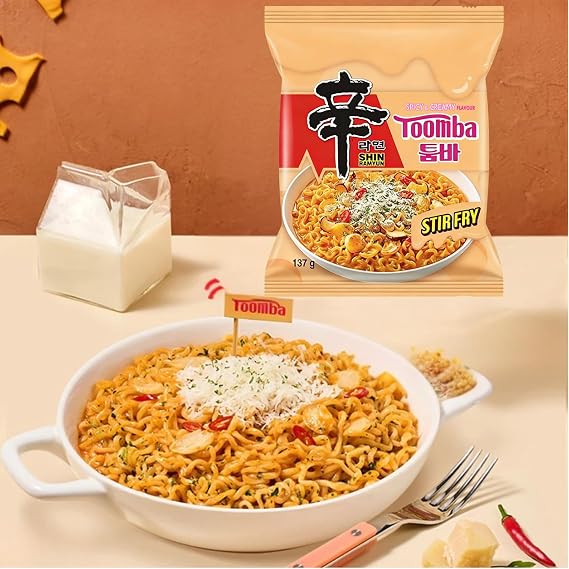 Korean Style Instant Ramen Noodle Variety Pack, 5 Pack (Toomba + Spicy Shin Ramyun + Tom Yum + Chapagetti + Kimchi) Chewy Noodles, Quick Meal