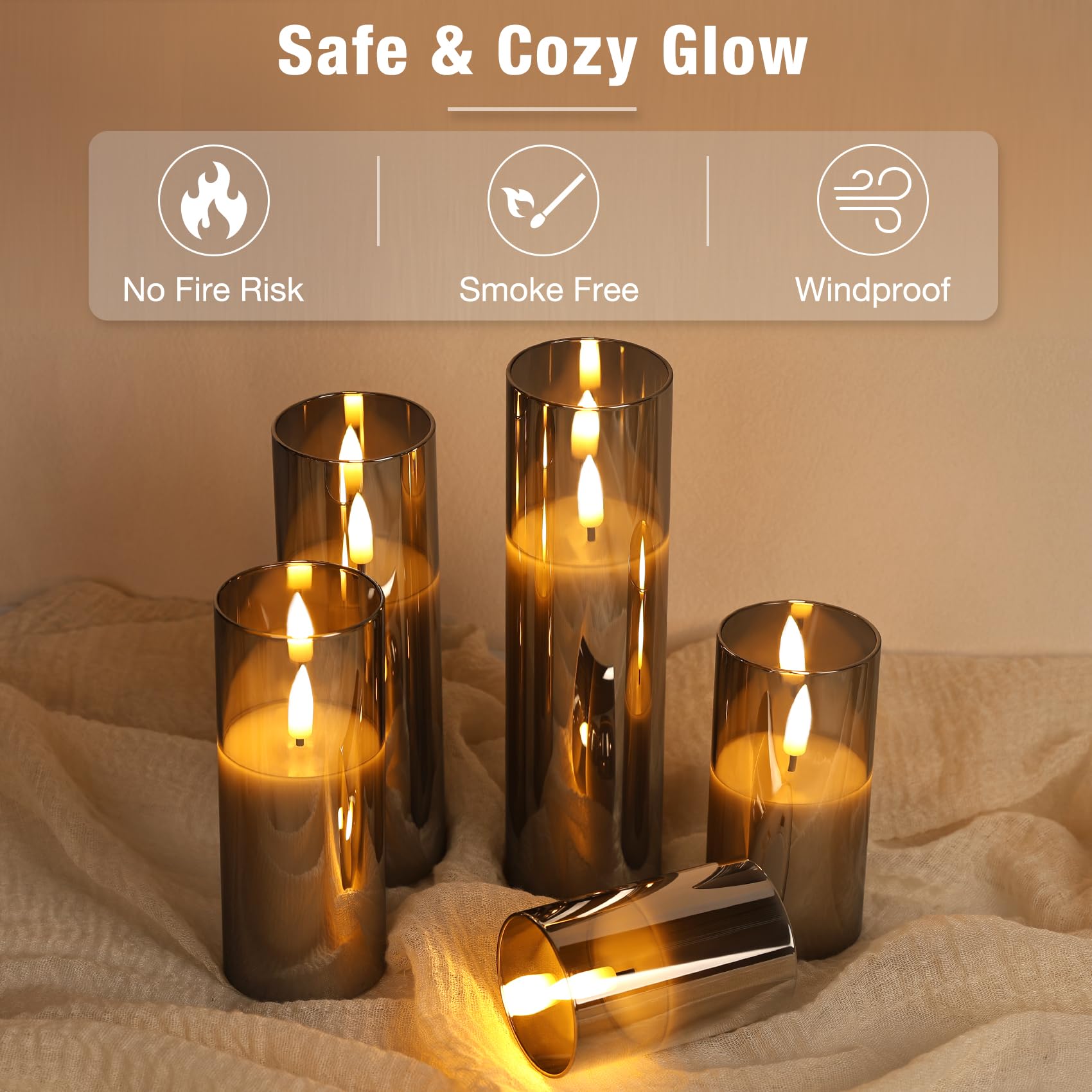 Candele A LED, Set Da 3 Ceri Con Funzione Timer E Fiamma Oscillante Finta Lumini Elettronici Bianco Crema Relaxdays 90806024 - Foto 11