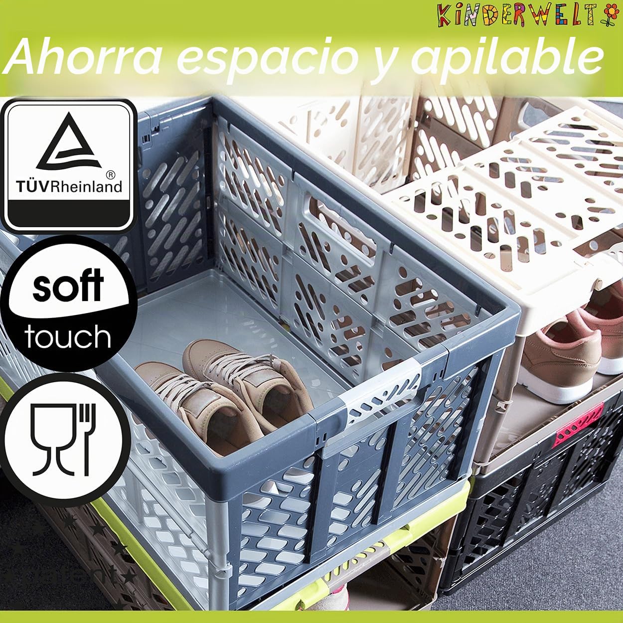KiNDERWELT 2 x Caja plegable robusta profesional 45 L hasta 50 kg - Caja, cesta, contenedor para almacenamiento, transporte - azul