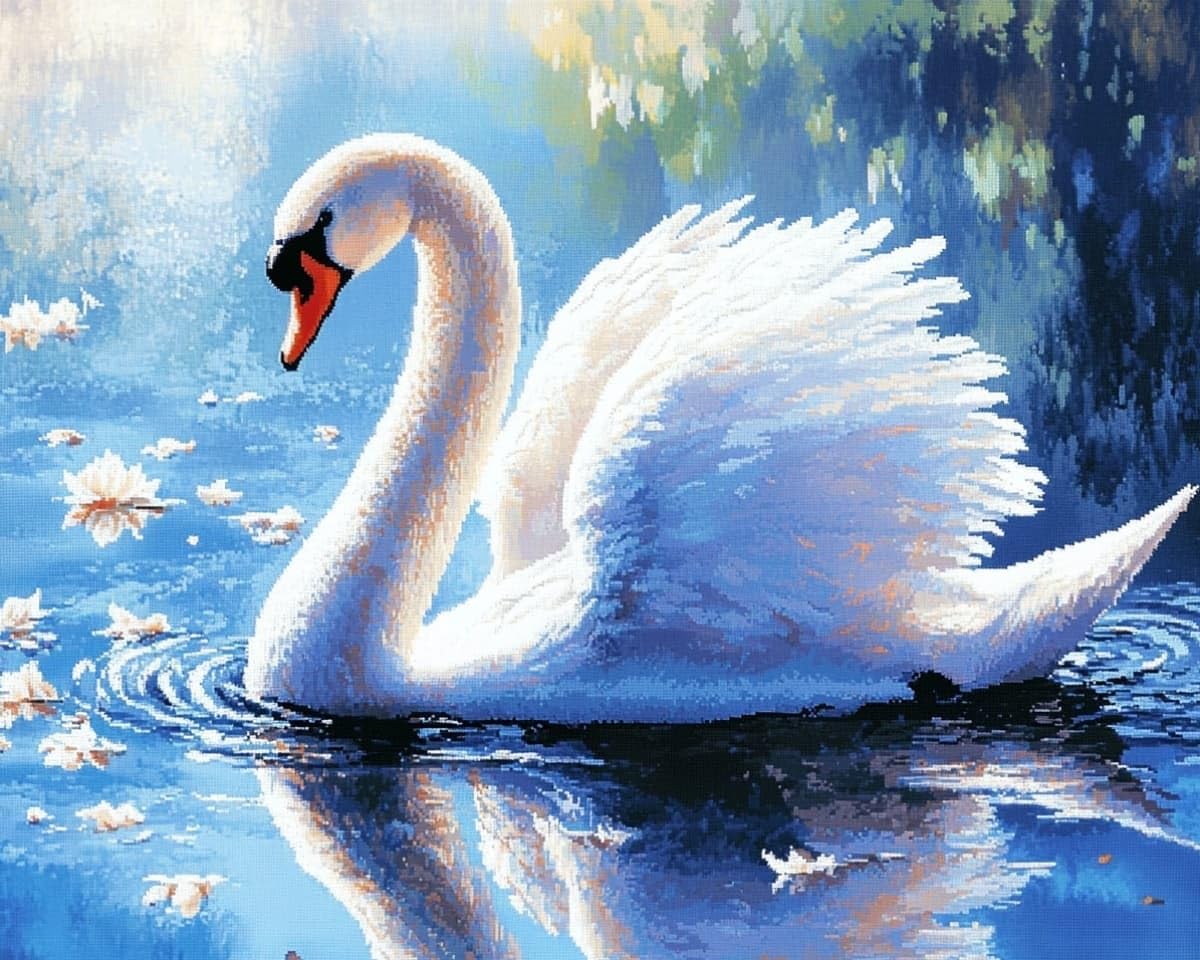 AxiangziK Stamped Cross Stitch Kits 12x16in,Swans in the Lake Pre-Printed 11CT Fabric DIY Art Embroidery Kits Needlework Crafts,Home Wall Decor Gift for Adults Kids