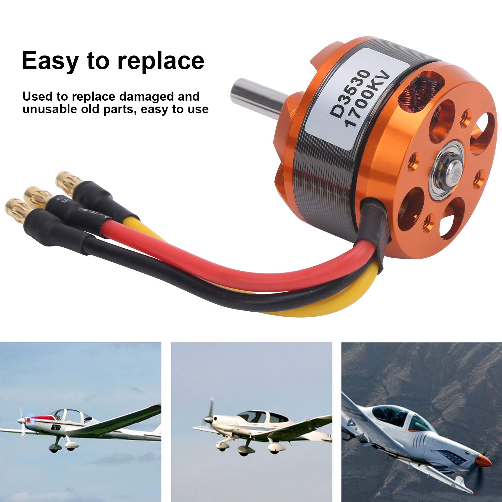 D3530 Motor Outrunner sin Escobillas 1700KV Reemplazo de Alto Rendimiento para Avión RC Metal Naranja Negro 1 Juego