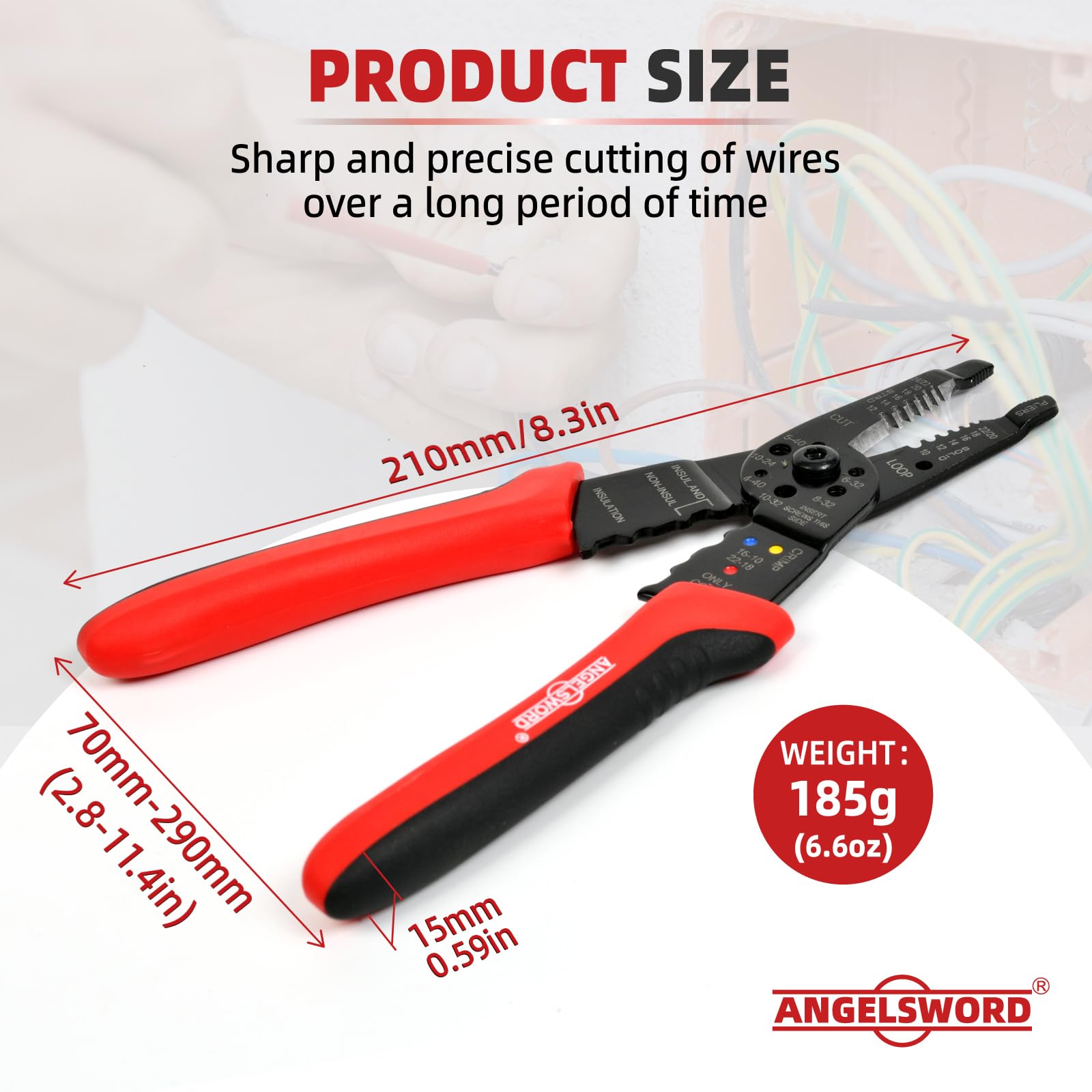 ANGELSWORD 8" Wire Stripper, Wire Cutter, Wire Crimper, Electrician Tool — Amazon image 6