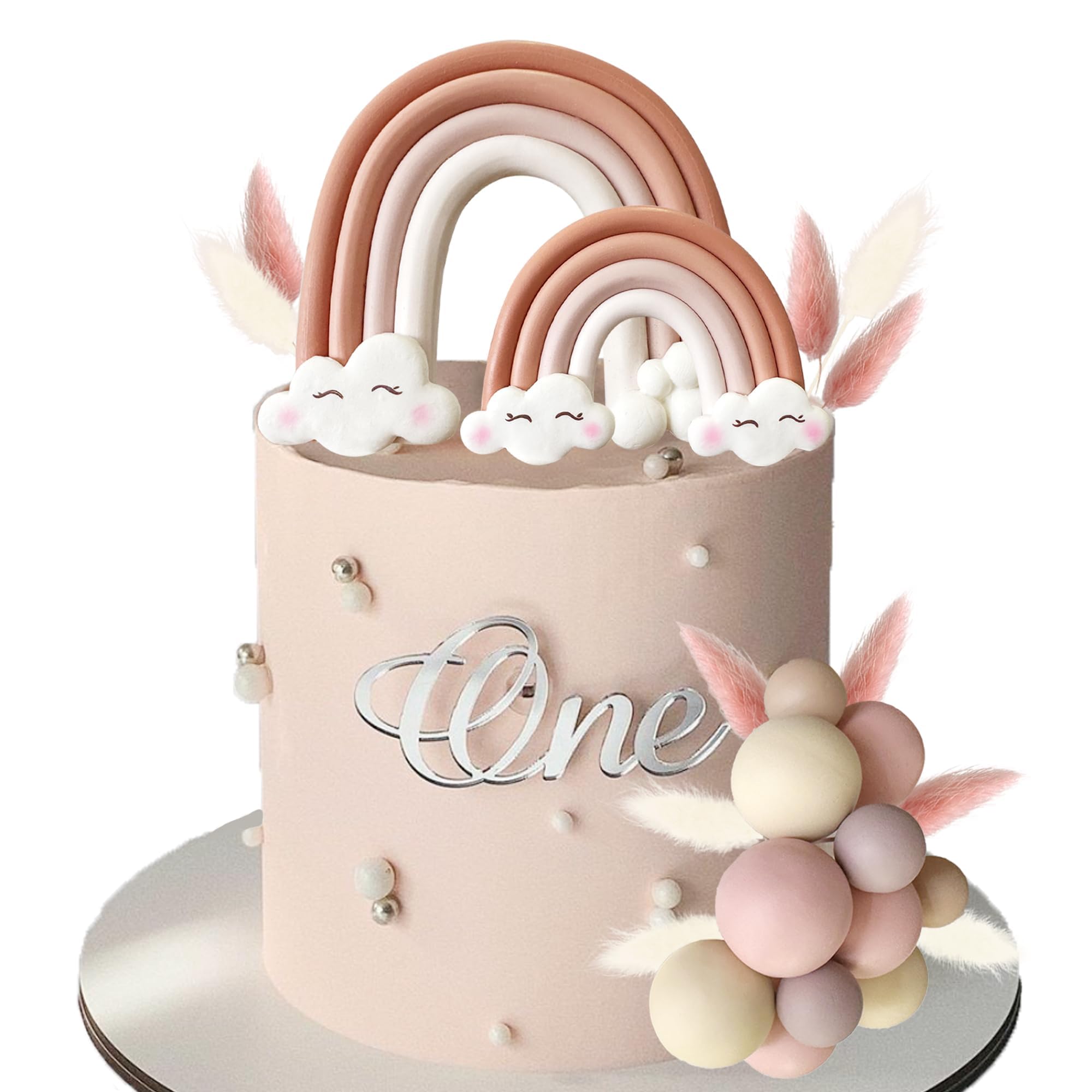 Rainbow Cake Toppers Boho Balls Cake Decorations for Wedding Baby Shower Girls Boys Birthday Party Supplies