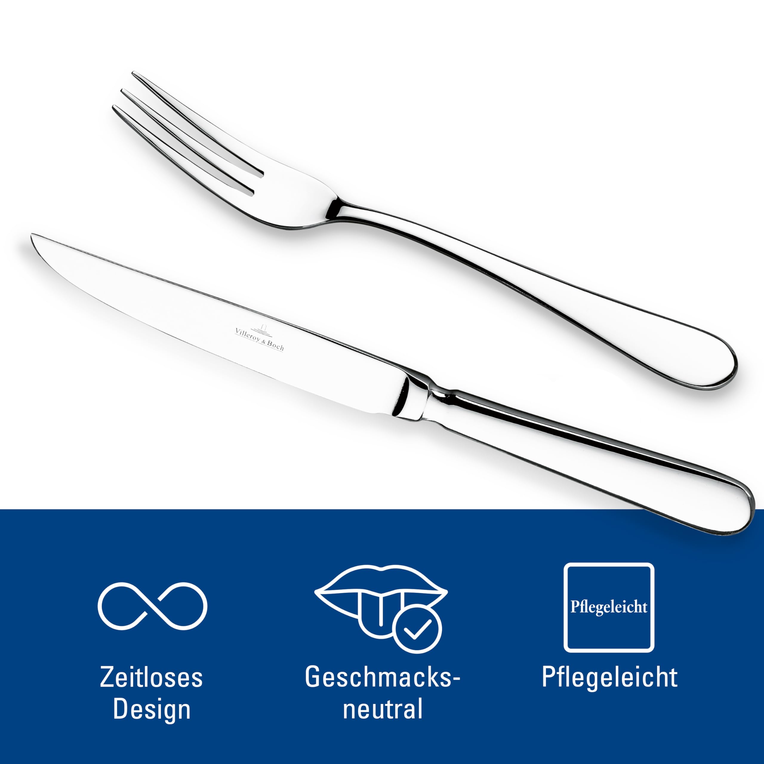 Villeroy & Boch - posate per bistecca Oscar, set posate da 12 in acciaio inox per 6 persone lavabile in lavastoviglie 28.5 x 20 x 5 cm