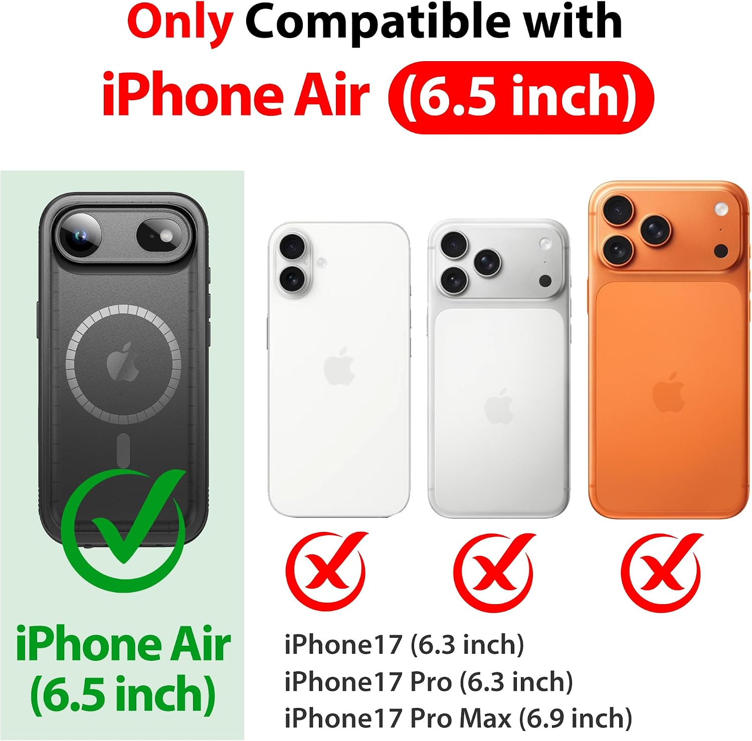 SPORTLINK for iPhone Air Waterproof Phone Case - Built in Screen Protector/Shockproof Compatible with MagSafe/Military Rugged/Dropproof/Dustproof/Heavy Duty, Full Body for iPhone Air 6.5 inch Black thumbnail