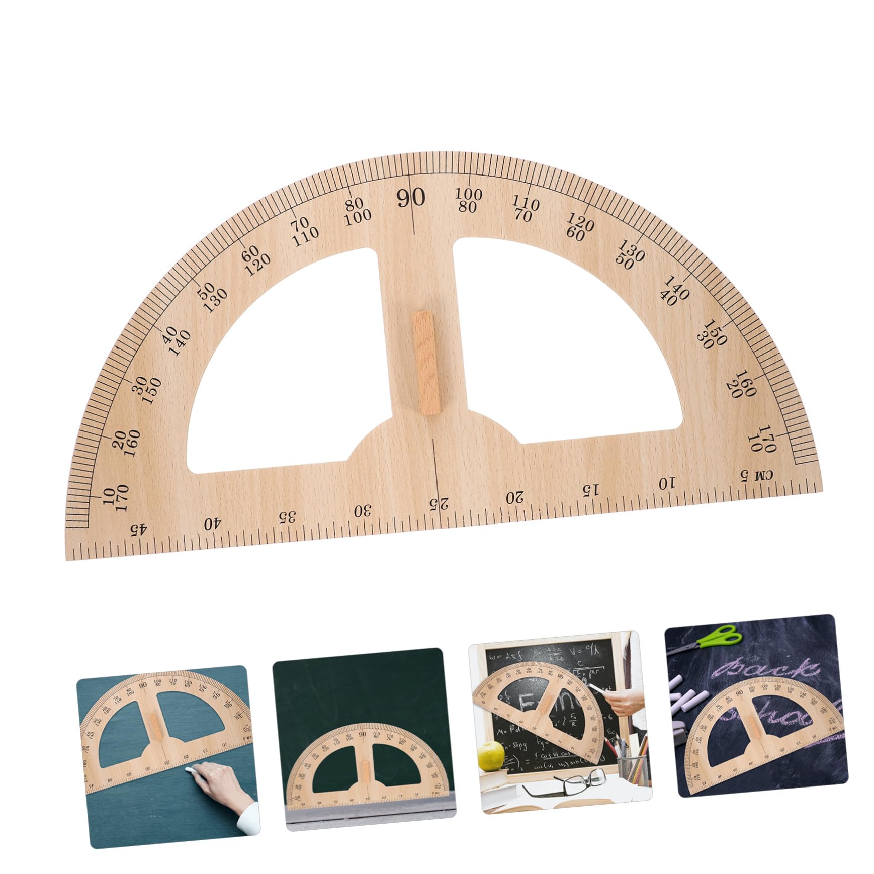 Rapporteur Bois Grand Format avec Poignée Confortable Outil de Mesure pour Salle de Classe Règle Géométrique Bois Dur pour Enseignants et Élèves Outil Pédagogique pour Dessin et