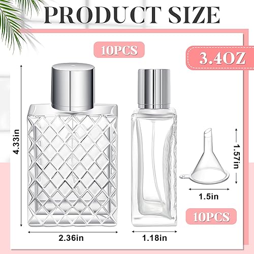 Miniatura 2 de Zhehao 10 botellas de perfume de vidrio de 3.4 fl oz de 3.4 onzas, botella de atomizador de niebla fina recargable con 10 embudos de llenado de