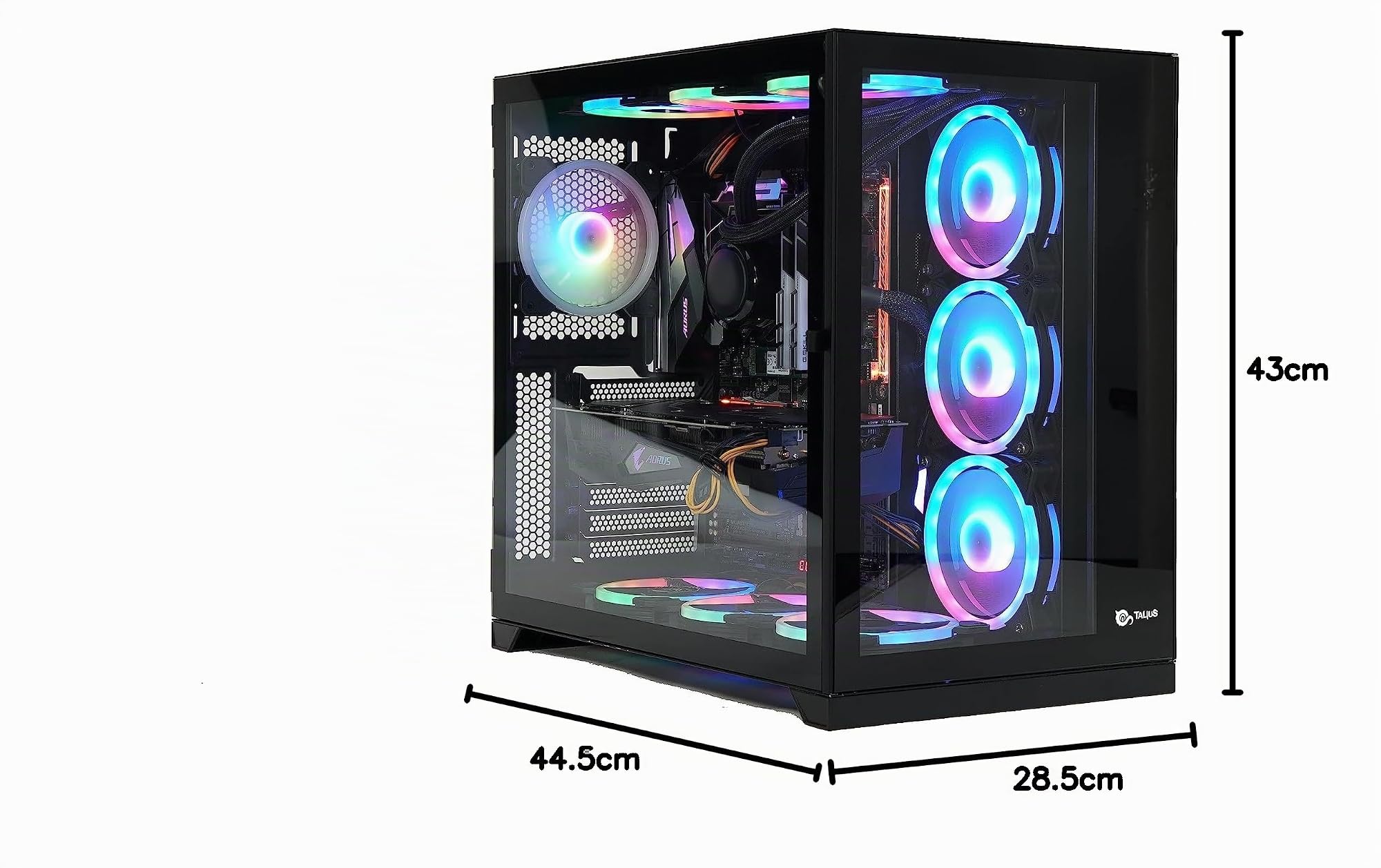 Talius Caja Gaming PC Zeus/Cronos Black. Ventana Cristal Templado Frontal y Puerta Lateral. Estructura Modular Doble Cámara. USB 3.0