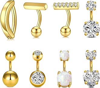 Belly Button Rings Short Bar for Women Stainless Steel Belly Ring Navel Piercing Jewelry 14g Colorful Ball Pack 6mm 1/4” 8mm 5/16“ 10mm