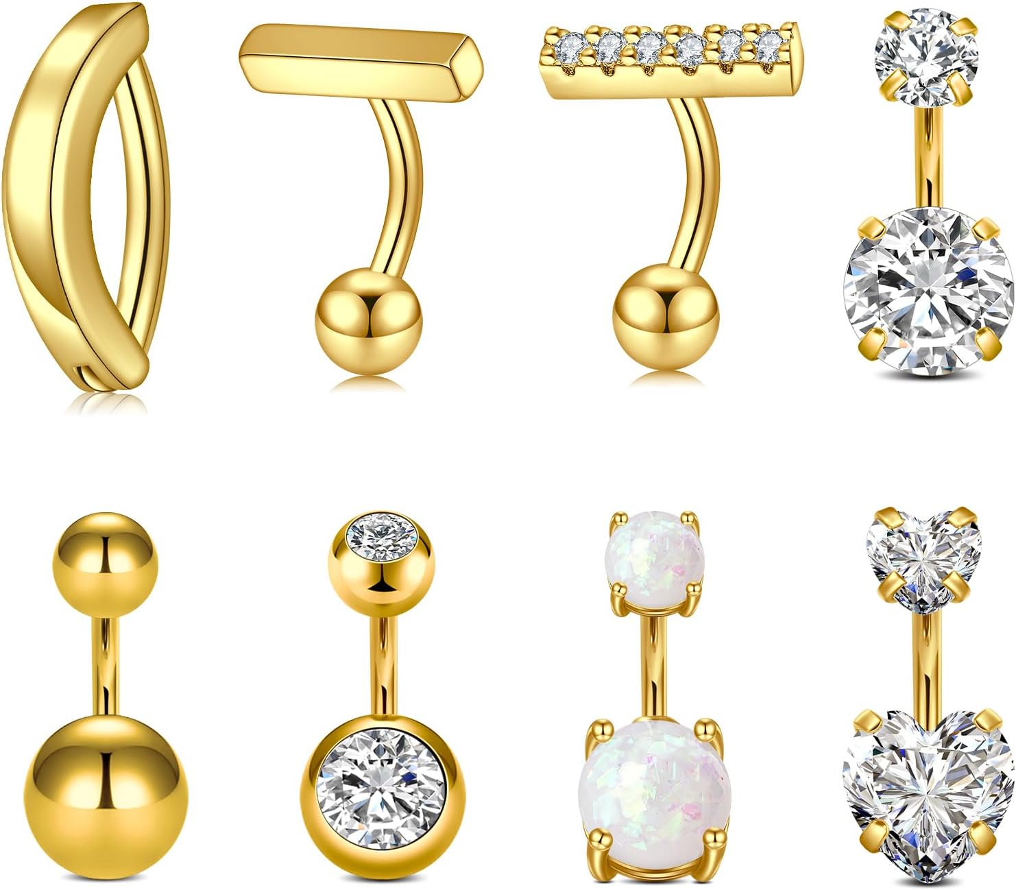 Belly Button Rings Short Bar for Women Stainless Steel Belly Ring Navel Piercing Jewelry 14g Colorful Ball Pack 6mm 1/4” 8mm 5/16“ 10mm