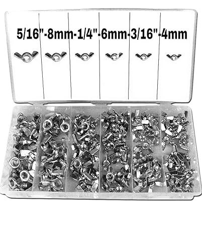 MEC 150Pcs Wing Nut/Butterfly Nut Silver Plated Finish Assortment kit (M4-M6-M8-3/16-1/4