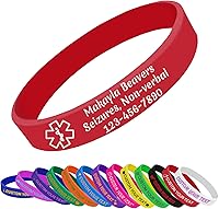Vista 1 de Pulsera de alerta médica personalizada de silicona, pulseras de goma personalizadas, pulsera de identificación médica personalizada grabada