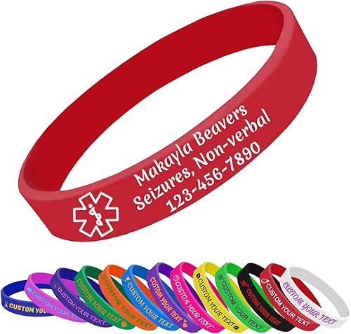 Pulsera de alerta médica personalizada de silicona, pulseras de goma personalizadas, pulsera de identificación médica personalizada grabada con
