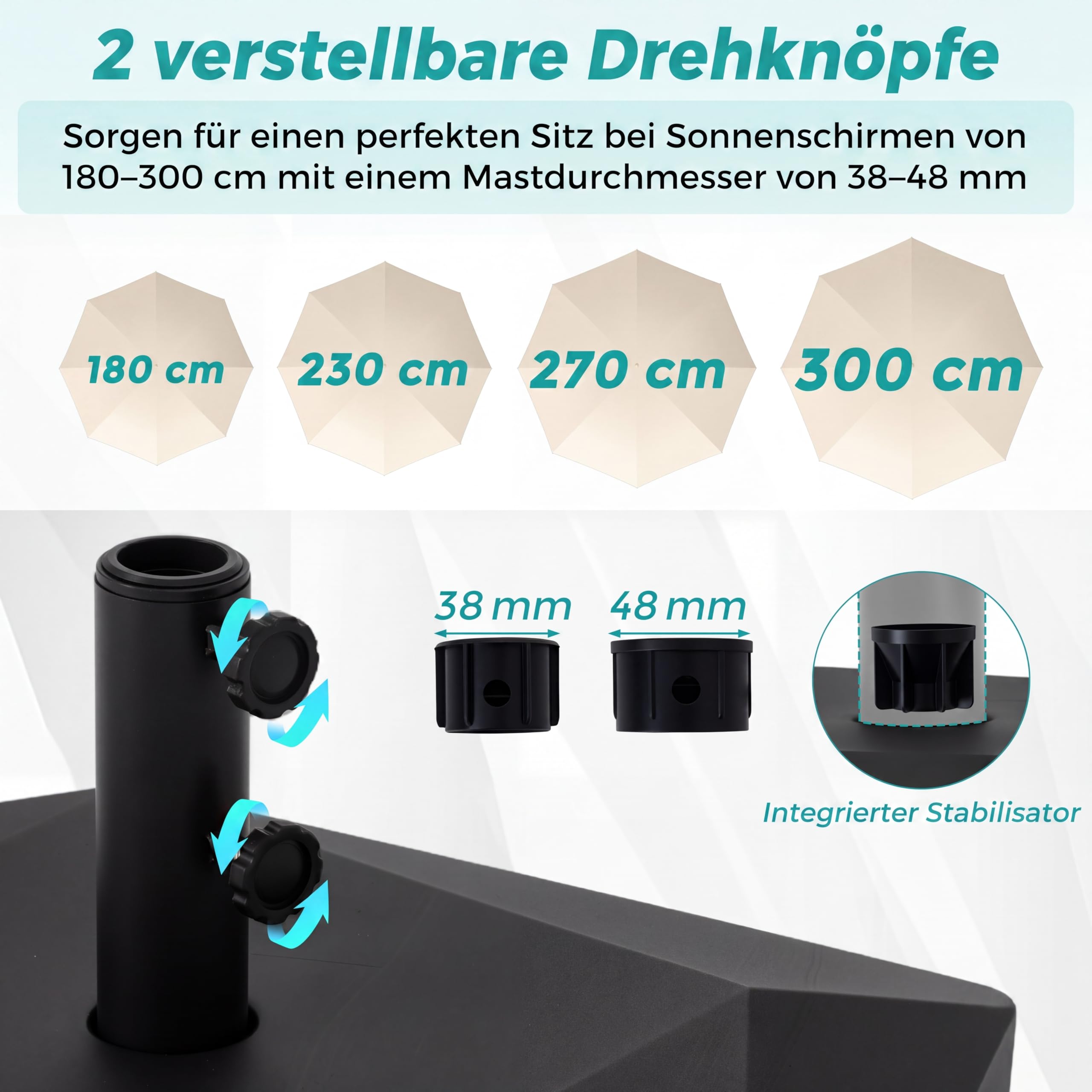 COSTWAY Sonnenschirmständer mit Rollen, Schirmständer befüllbar mit 45 L Wasser oder 65 kg Sand, Marktschirmständer für Schirmstangen von 38/48 mm, Sonnenschirm Ständer für Garten, Balkon, Terrasse