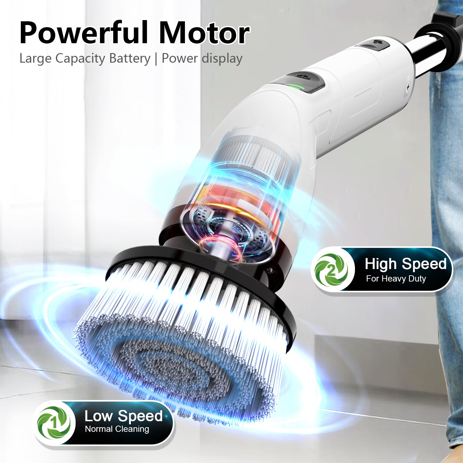 TUYU Limpiador giratorio eléctrico, cuerpo completo IPX7, impermeable, 4 cabezales de repuesto para mango de extensión ajustable, cepillo de limpieza eléctrico para baño, bañera, azulejos