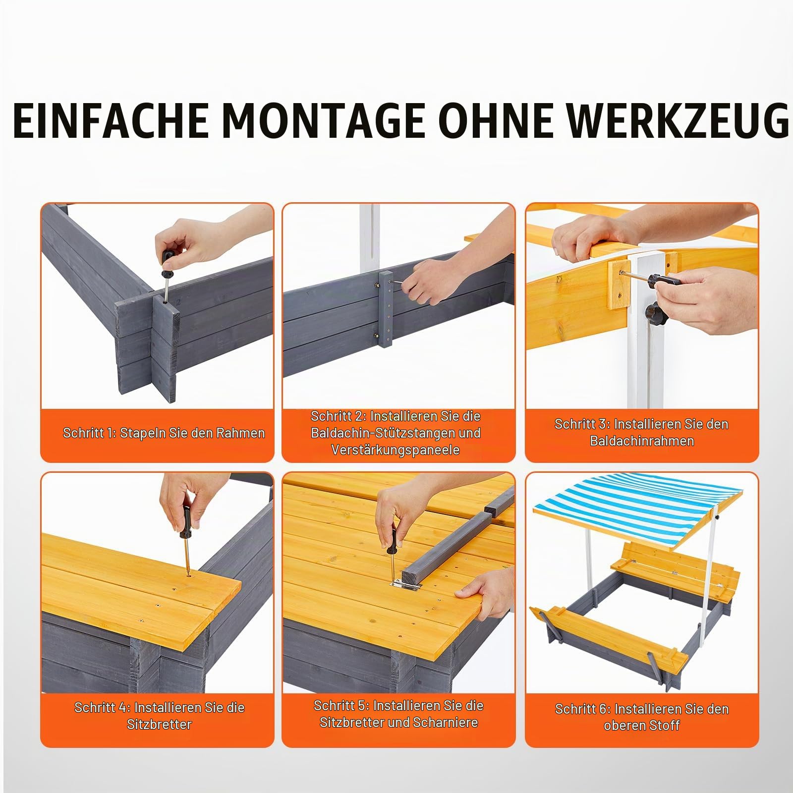 VEVOR Holzsandkasten mit Überdachung, Sandkasten, Sandgrube mit klappbaren Sitzbänken und Bodeneinlage, Naturholz-Sandkasten für Kinder für den Garten, Geschenk für Kinder im Alter von 3–12 Jahren