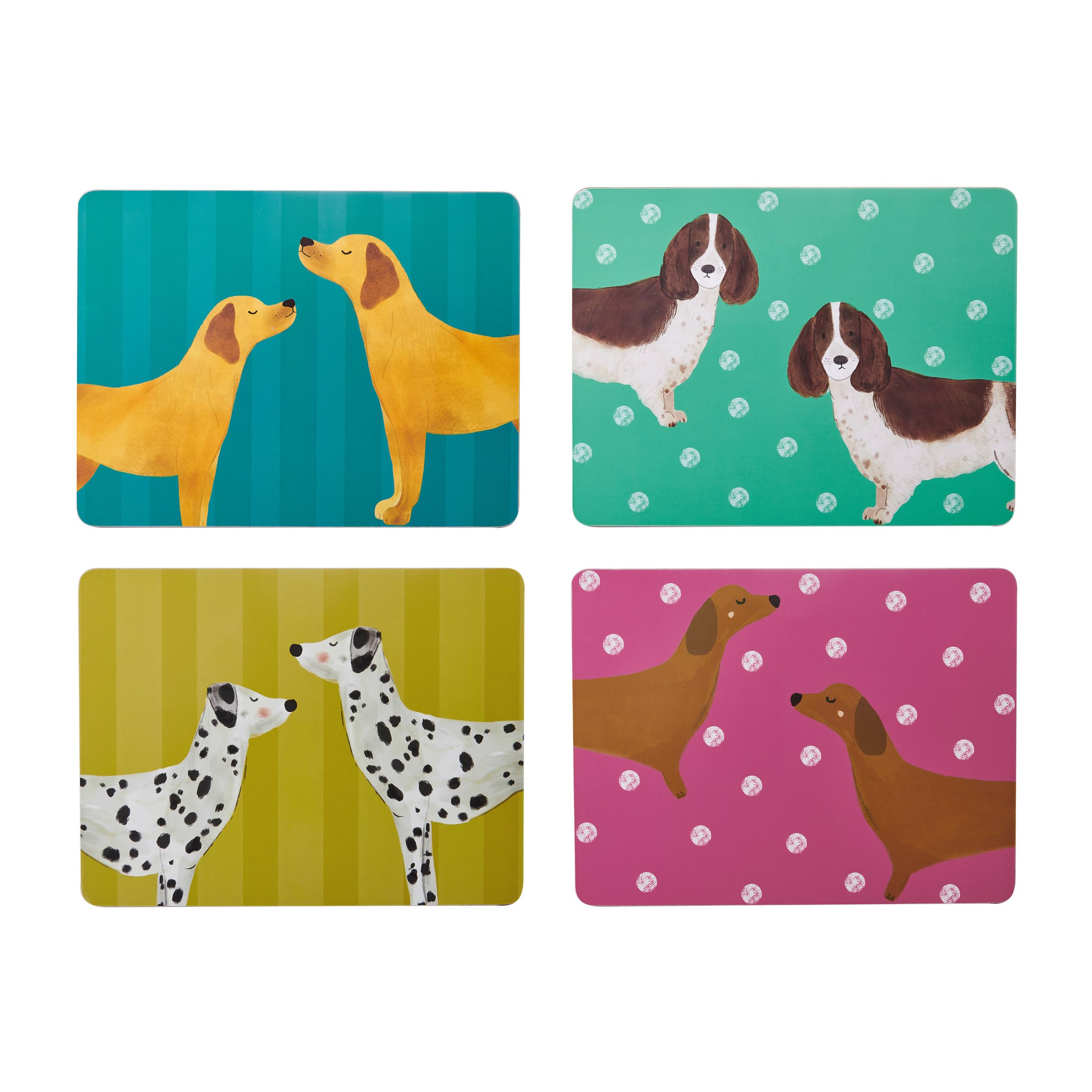 Creative Tops Dog Print Set of 4 Rectangle Placemats cork back Heat-Resistant Stain-Resistant Surface Protector to 120°C Luxury Lacquered Surface Easy Wipe Clean Qirky Multicolour Mats 30 x 22 cm
