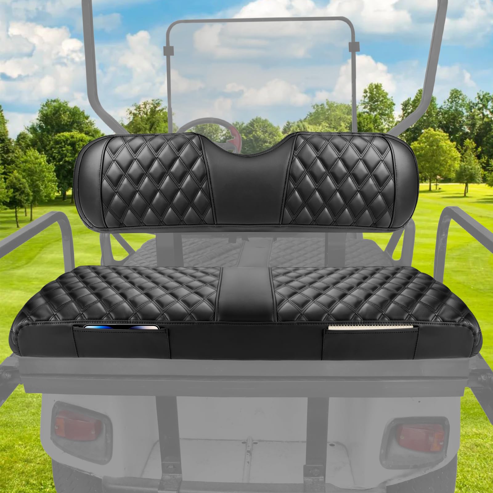 Cartalia Golf Cart Rear Seat Covers for EZGO Club Car Yamaha Aftermarket Rear Seat Cushion, Rear Seat Cover Set with Concave and Convex Design, Thick