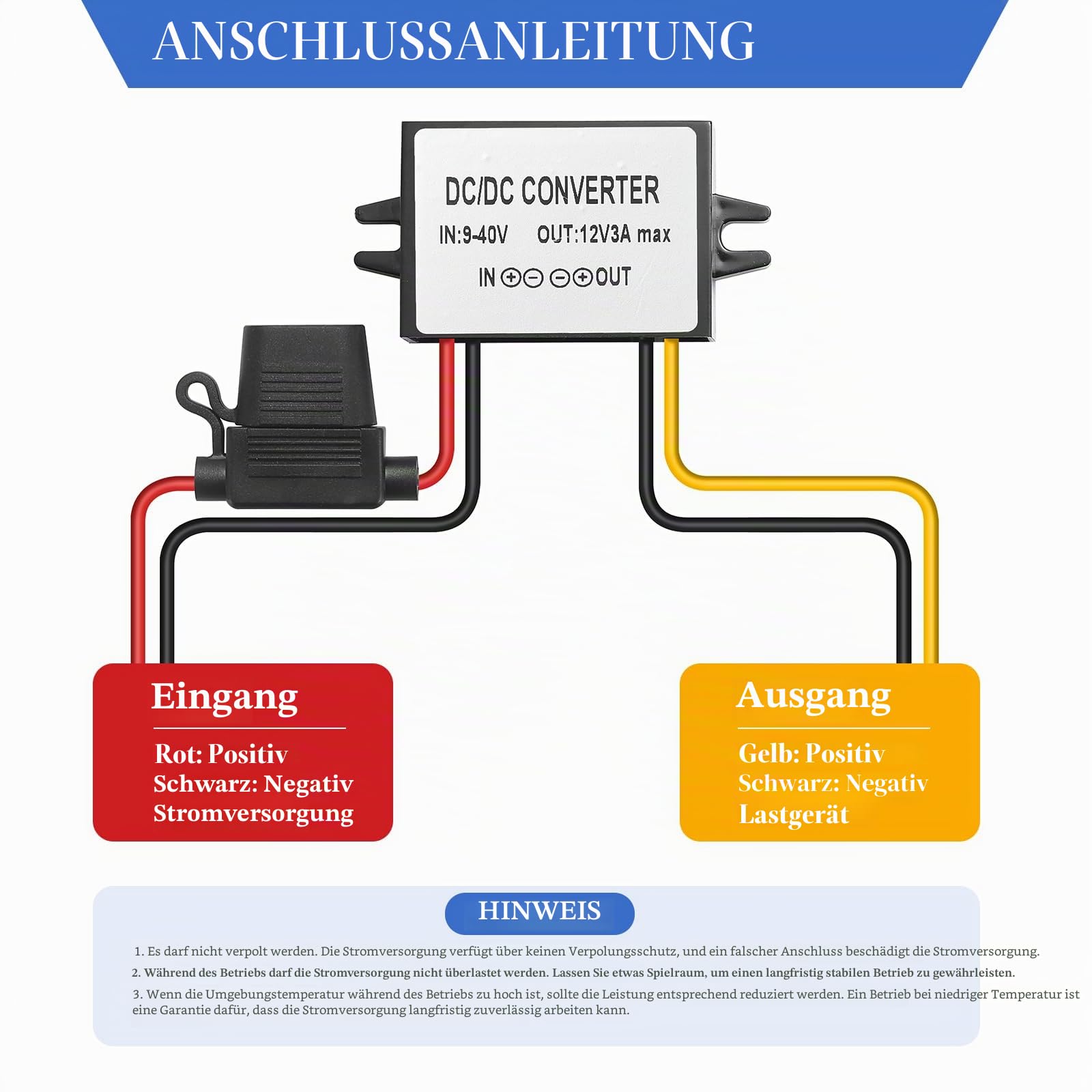 DC 12V Spannungsregler DC 9V-40V auf 12V 3A Spannungs-wandler 36W Automatik Buck-Boost Converter-Wasserdicht IP67 CE/ROHS