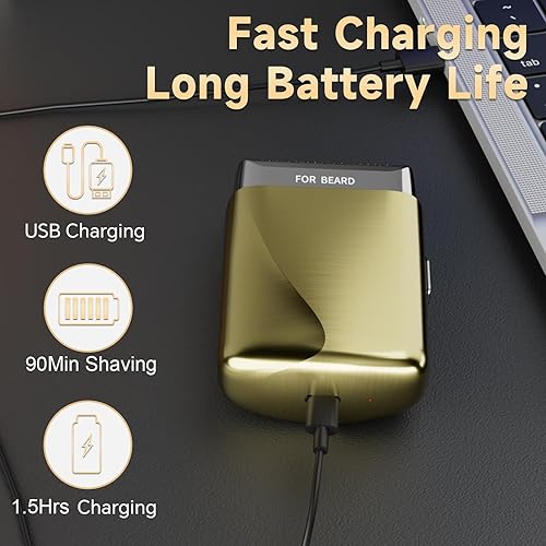 Miniatura 5 de RUIM Afeitadora eléctrica 2 en 1 y recortadora de pelo para hombres, afeitadora profesional de lámina dorada con cabezal flotante 3D, totalmente