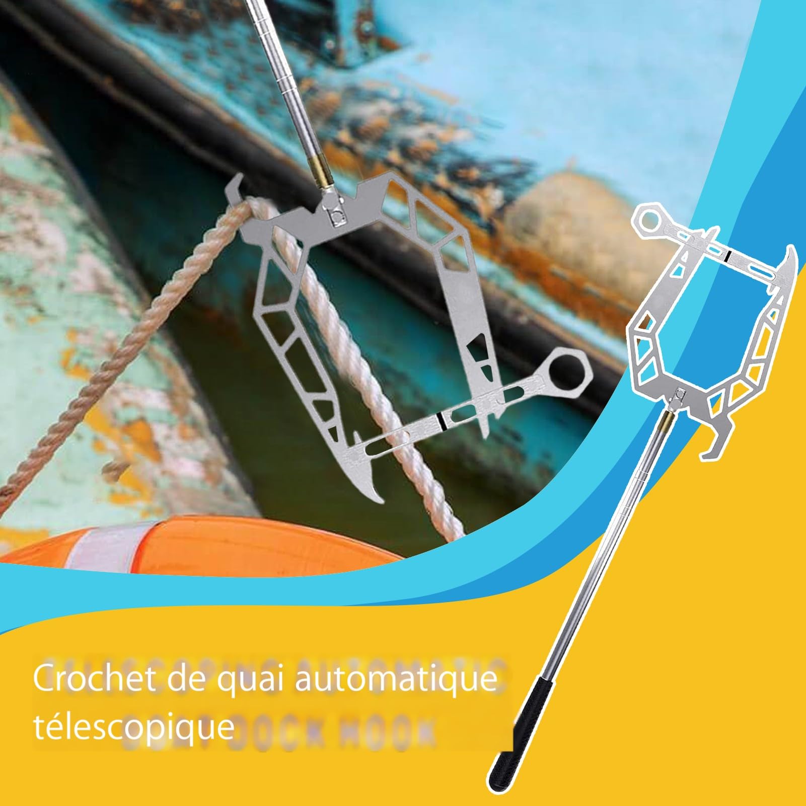 Bootsanlegewerkzeug – U-förmiges Teleskop-Dockingwerkzeug aus Edelstahl, Kabelführungssicherung, Mehrzweck-Kajak, Angeln, Jagd, Bat