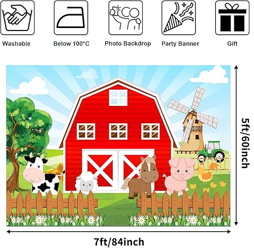 Miniatura 3 de Avezano Telón de fondo rojo de granja para niños, dibujos animados de animales de granja, fiesta de cumpleaños, sesión de fotos, fondo de