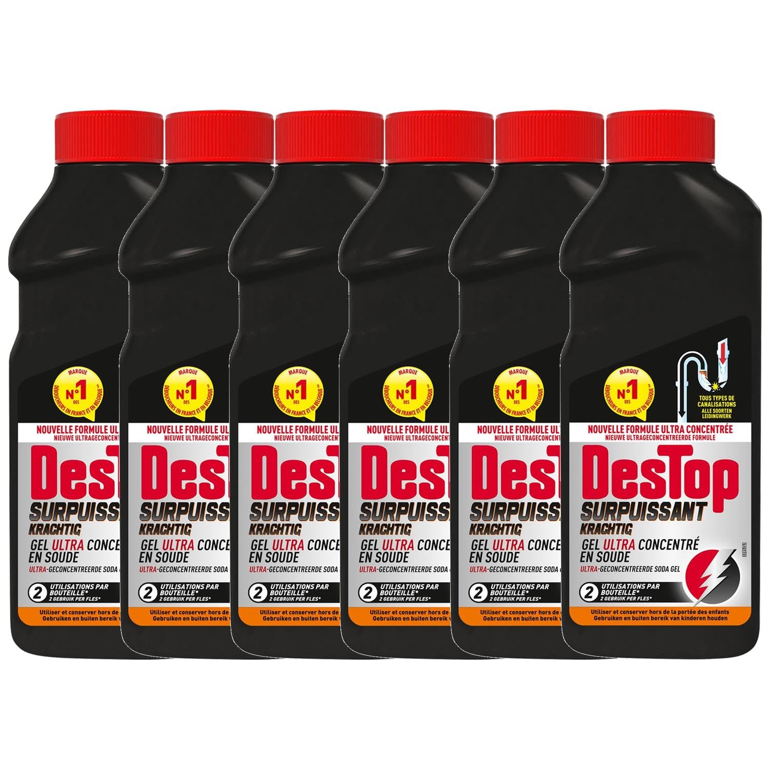 DESTOP Lot de 6 Gels Déboucheur Canalisation Pro - 500 ml