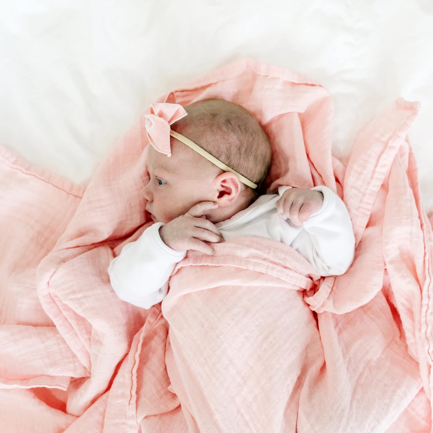 Goobie Baby Organic Muslin Swaddle Blanket, 100% Certified Organic Cotton, Ultra Soft & Breathable, Oversized 47 X 47 Inches for Easy Swaddling, Multi-Use Blanket for Nursing, Playtime & More (Blush)