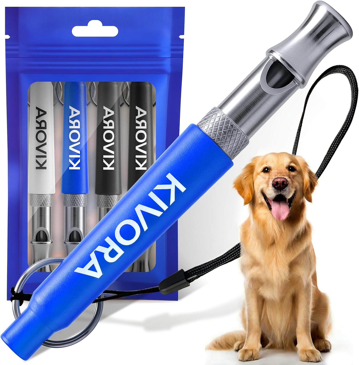 KIVORA 4 Pack Dog Whistle, Dog Whistle to Stop Barking, Adjustable Ultrasonic Silent Dog Training Whistle for Recall & Bark Control, 304 Stainless Steel Professional Whistle for All Dogs (Blue)