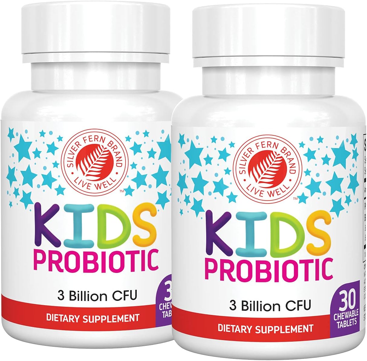 Brand Kids Ultimate Probiotic - 2 Bottles - 30 Chewable Tablets Each - Sugar & Gluten Free - Children's Dietary Supplement - DNA & Survivability Verified - Digestive & Immune Support