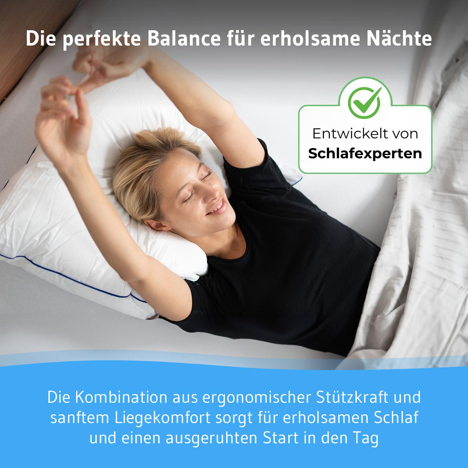 Kopfkissen 80x80 inSPIRO Ergonomisches Nackenstützkissen für Seiten- Rücken- Bauchschläfer Made in EU
