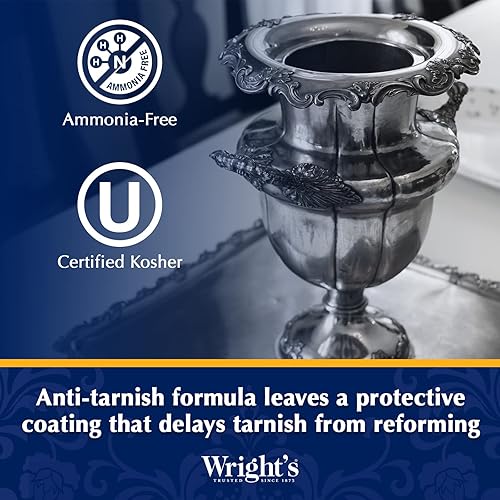 Wright's Silver Crema limpiadora y pulida, 8 onzas, limpia y elimina suavemente el deslustre para joyas, peltre y astilla sin arañazos, sin amoníaco
