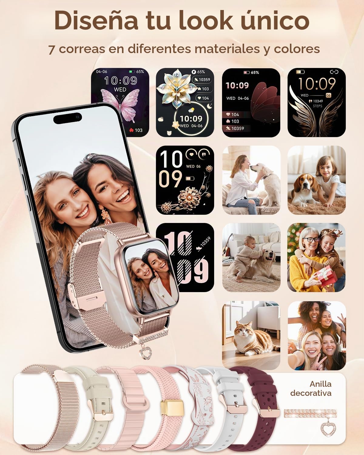 Reloj Inteligente Mujer con 7 Correas Llamadas Bluetooth 1.83" Smartwatch Mujer con AI Control Voz Pulsera Actividad Pulsómetro Sueño Oxímetro Podómetro 110+ Deportivos Smart Watch para Android iOS